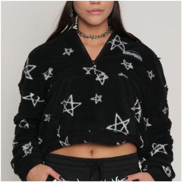 Womens xl broken promises chuck hooded pullover quarter zip fleece sweatshirt - Picture 1 of 7